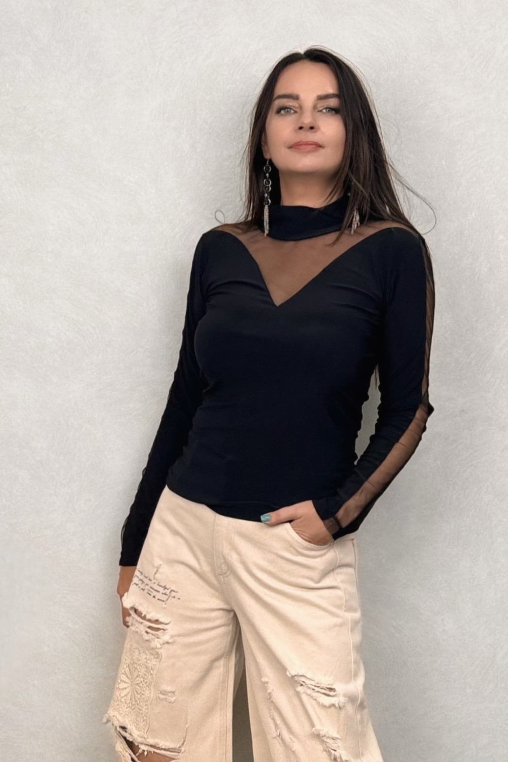 Lamante Lea Tüllü Bluz - Siyah