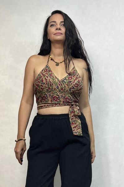 Boyundan Bağlamalı Kuplu Crop Bluz - Pera