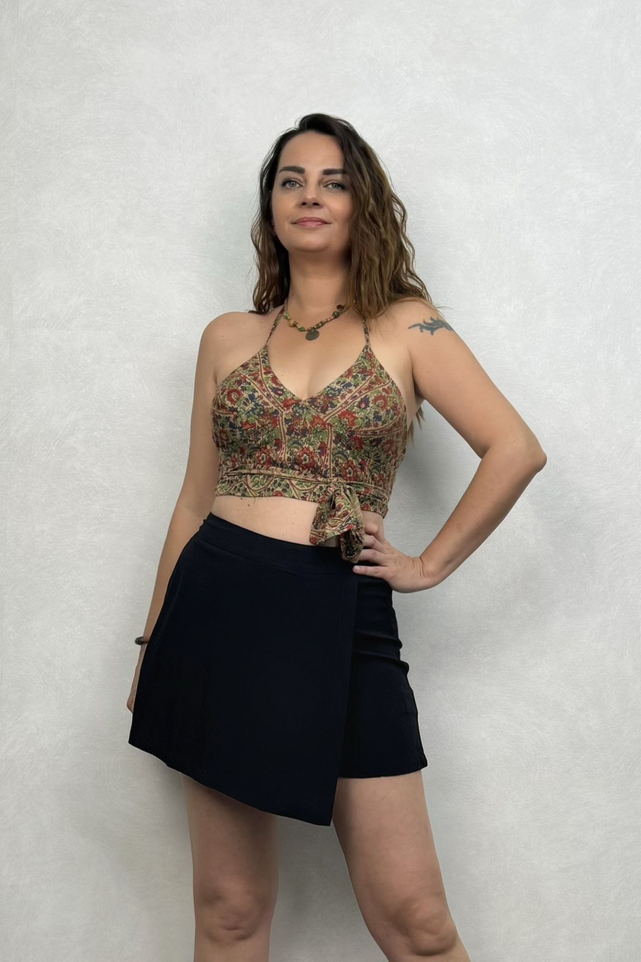 Boyundan Bağlamalı Kuplu Crop Bluz - Pera