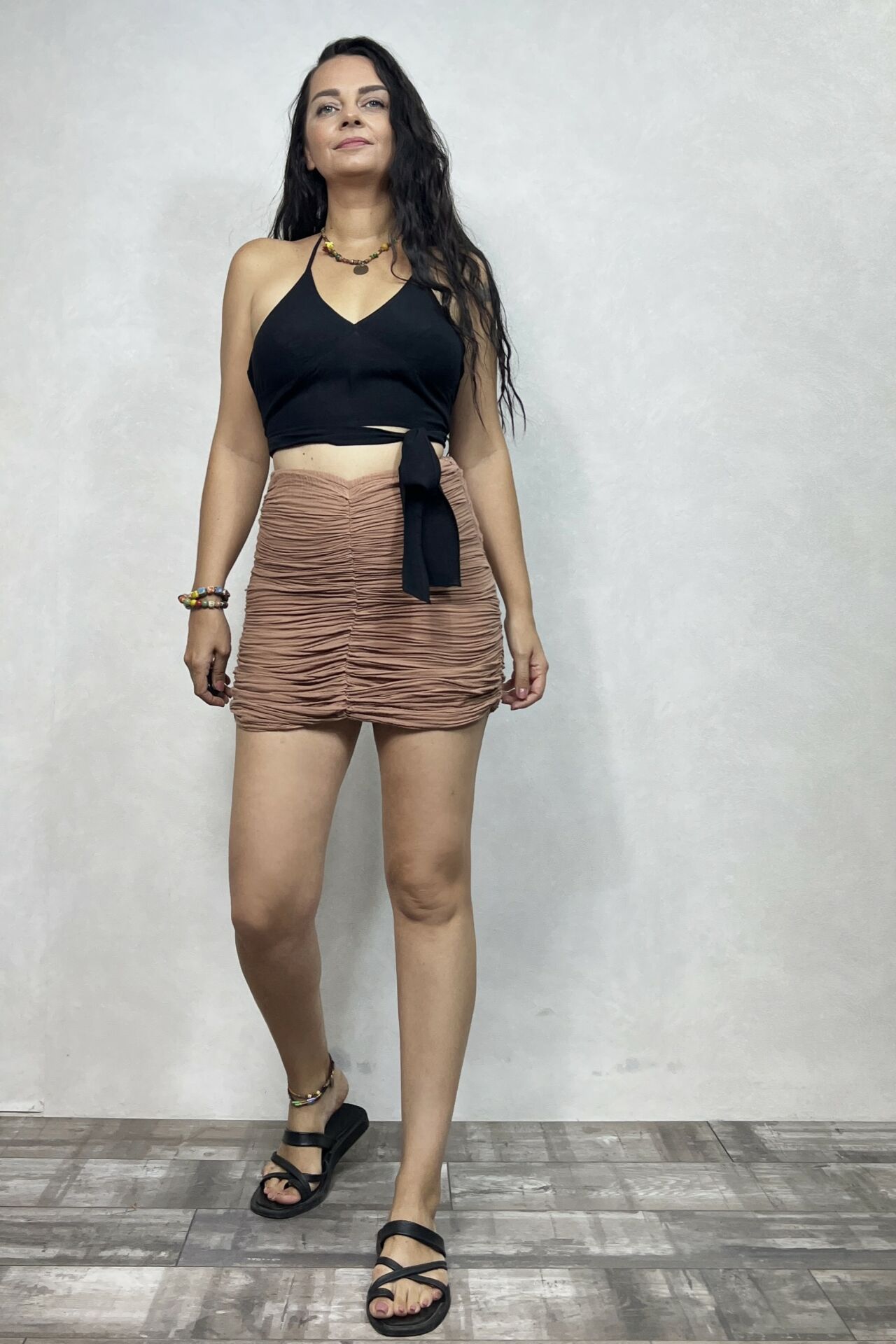 Drape Mini Müslin Etek - Mocha