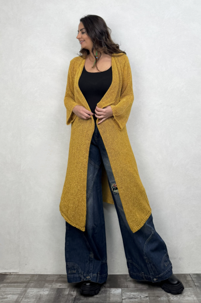 Merserize Basic Maxi Hırka - Hardal Sarı