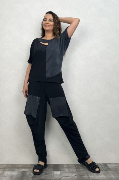 Lamante Boogie Okaliptus Cep Detaylı Pantolon - Siyah