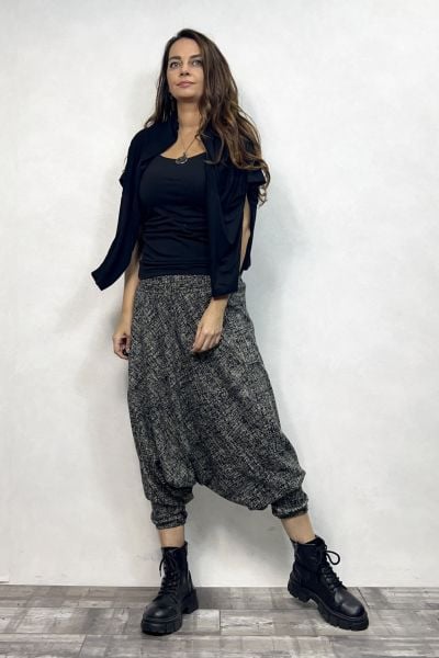 Gipe Bel Detaylı Kışlık Şalvar - Siyah Beyaz