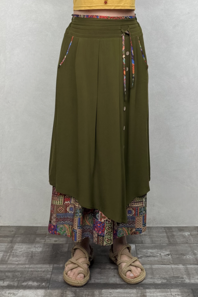 Çift Katlı Polly Gypsy Etek - Haki Desenli