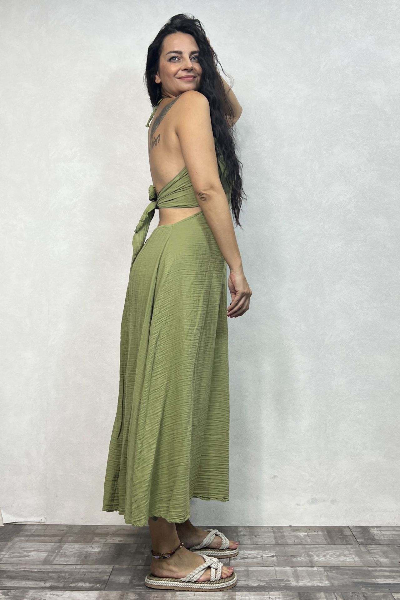 Imera Müslin Elbise Sage Green  - Yeşil