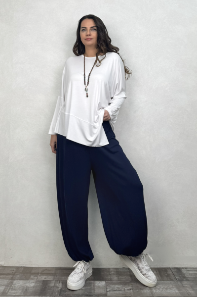 Sasha Gipe Bel Detaylı Şalvar Pantolon -Lacivert