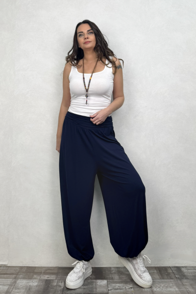 Sasha Gipe Bel Detaylı Şalvar Pantolon -Lacivert