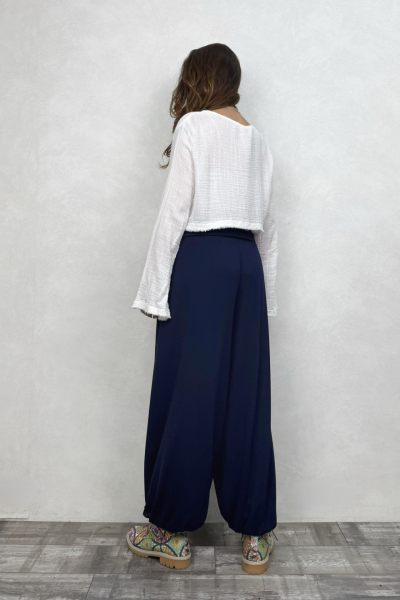 Sasha Gipe Bel Detaylı Şalvar Pantolon -Lacivert