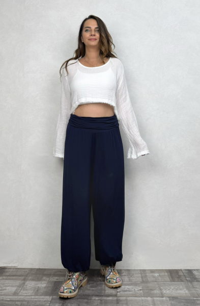 Sasha Gipe Bel Detaylı Şalvar Pantolon -Lacivert