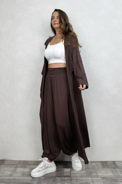 Sasha Kaftan Şalvar Takım - Kahverengi