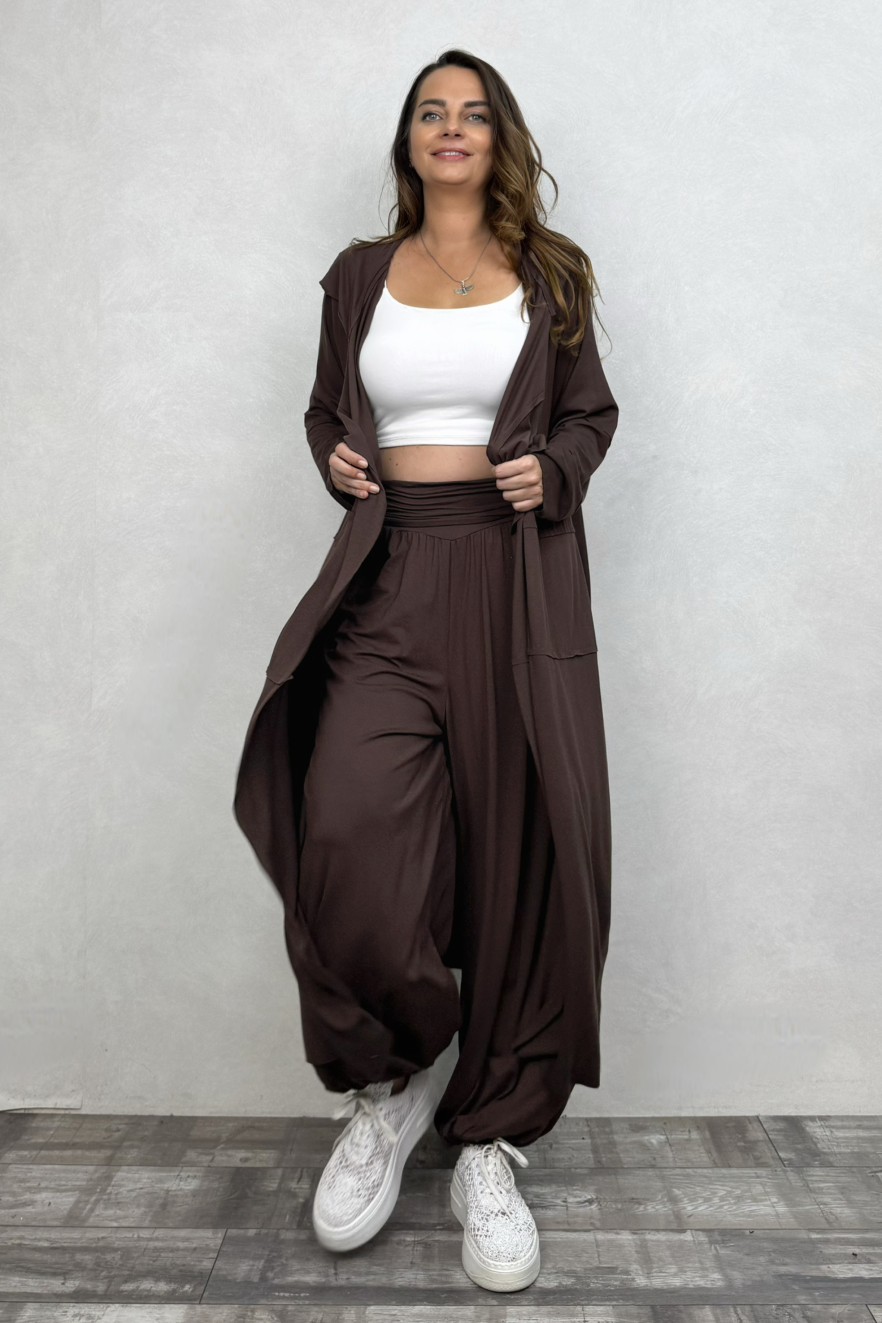 Sasha Kaftan Şalvar Takım - Kahverengi