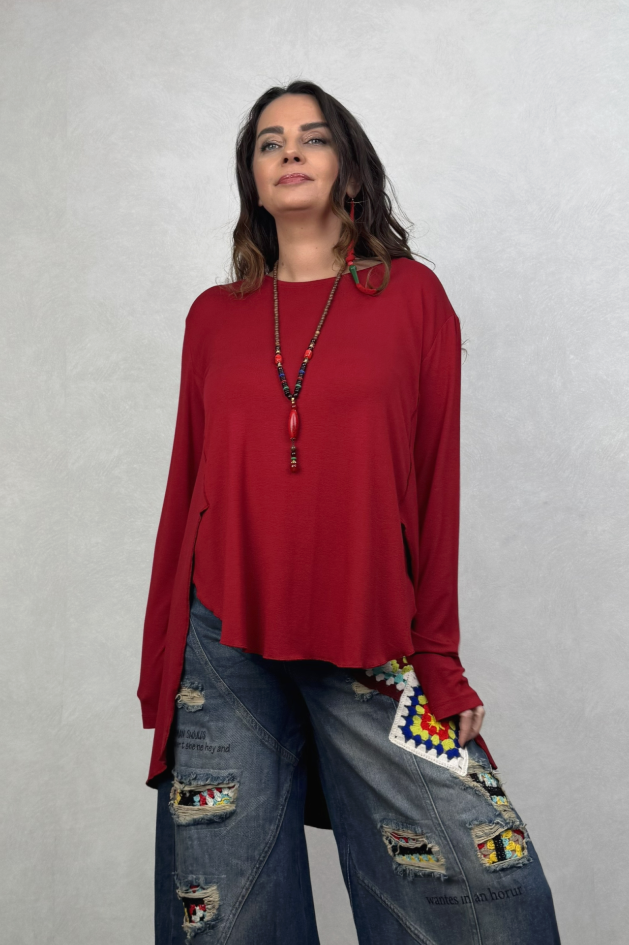 Luca Asimetrik Tunik  - Bordo