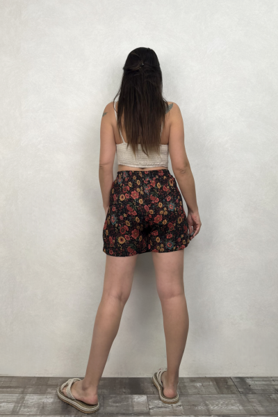 Mayra Mini Şortlu Etek - Siyah Çiçekli