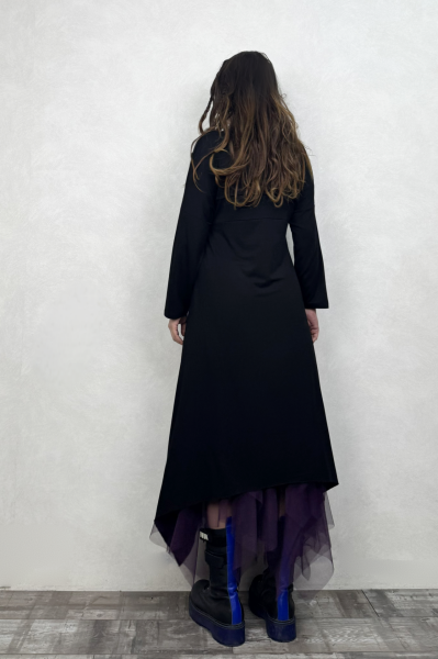 Maxi Viskon Tunik ve Kat Kat Tül Etek Kombin - Mor Siyah