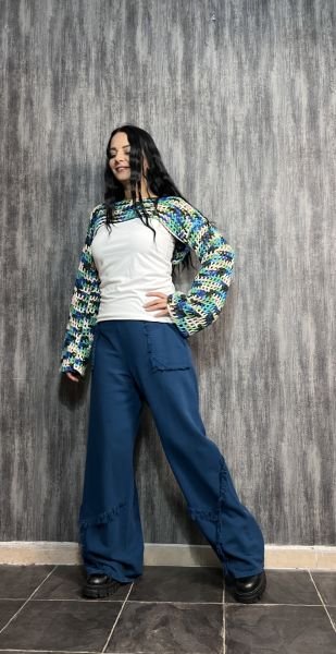 Püskül Detaylı Gabardin Pantolon Petrol
