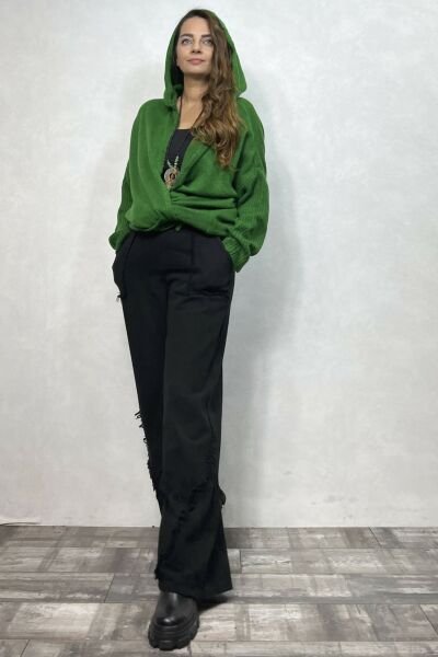 Püskül Detaylı Gabardin Pantolon - Siyah