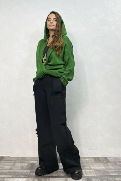 Püskül Detaylı Gabardin Pantolon - Siyah