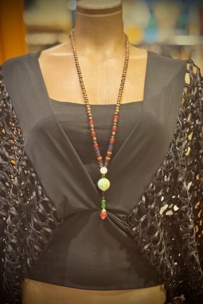 Doğal taş Uzun Etnik Kolye - Yeşil Turkuaz