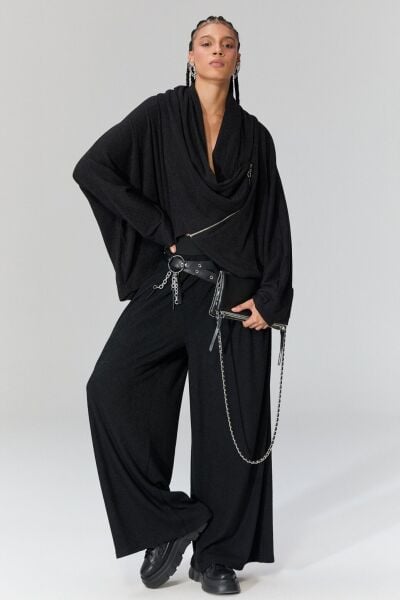 Lamante Pia Triko Fermuarlı Bluz - Siyah