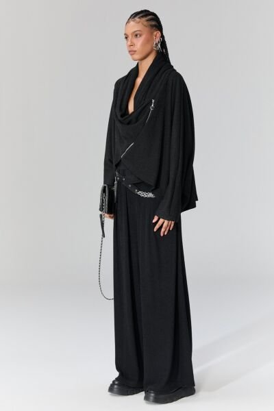 Lamante Pia Triko Fermuarlı Bluz - Siyah