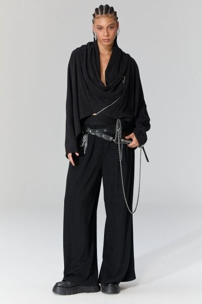 Lamante Pia Triko Fermuarlı Bluz - Siyah