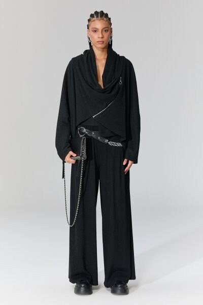 Lamante Pia Triko Fermuarlı Bluz - Siyah