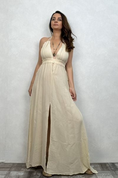 Lilith Müslin Elbise Beige - Bej