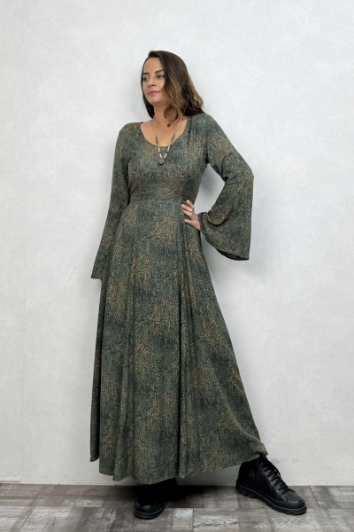 Belden Bağlamalı İspanyol Elbise - Yosun