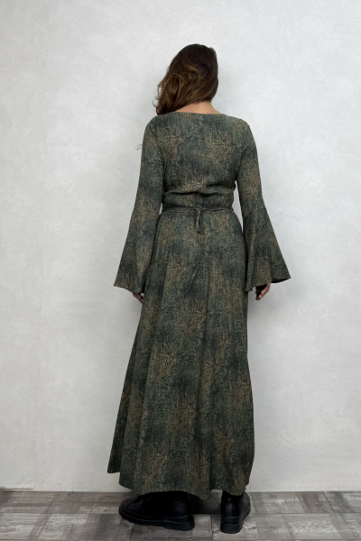 Belden Bağlamalı İspanyol Elbise - Yosun