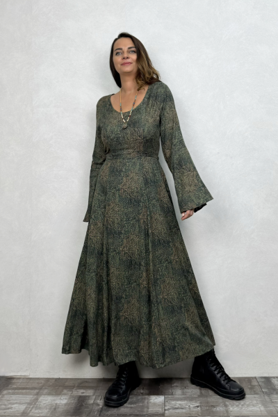 Belden Bağlamalı İspanyol Elbise - Yosun
