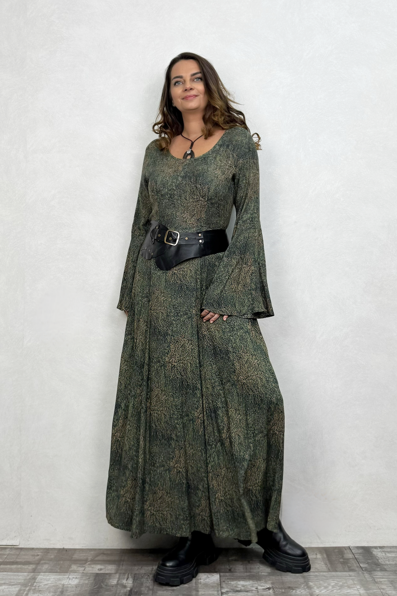 Belden Bağlamalı İspanyol Elbise - Yosun