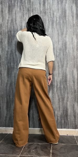 Püskül Detaylı Gabardin Pantolon Taba