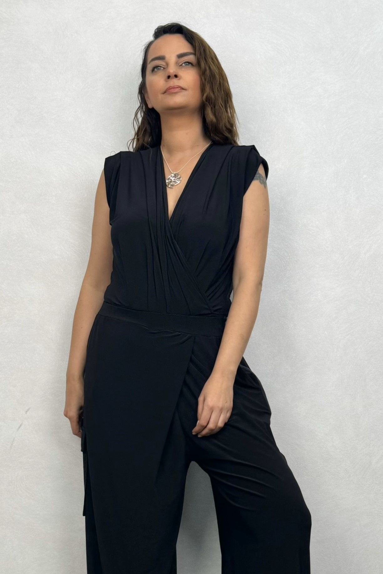 Lamante Kruvaze Bodysuit - Siyah