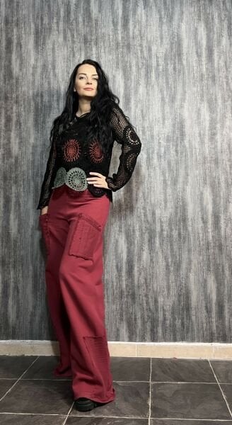 Mandala Desen Dantel Bluz Siyah