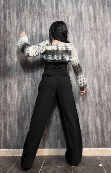 İspanyol Kol Batik File Örgü Bolero- Siyah Beyaz