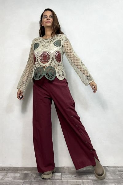 Mandala Desen Dantel Bluz - Krem