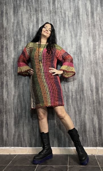 İspanyol Kol Batik File Örgü Tunik - Renkli