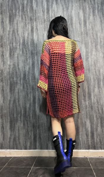 İspanyol Kol Batik File Örgü Tunik - Renkli
