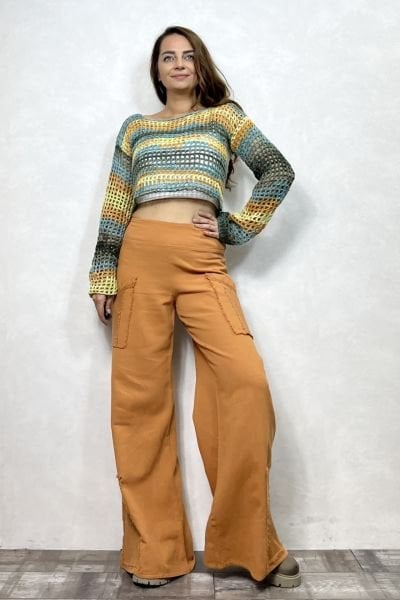 File Detaylı Gabardin Pantolon - Hardal
