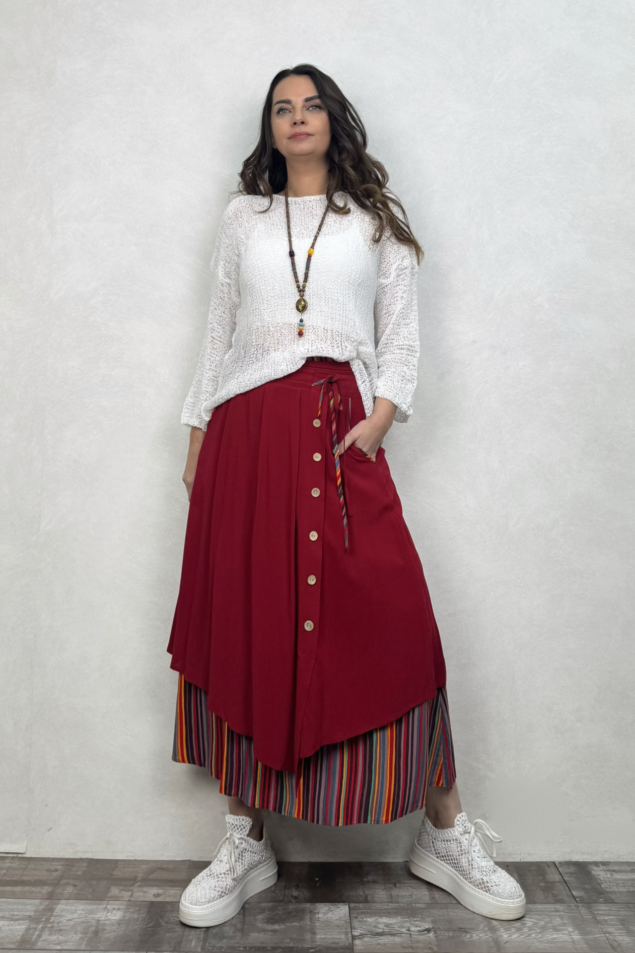 Çift Katlı Polly Gypsy Etek - Kırmızı