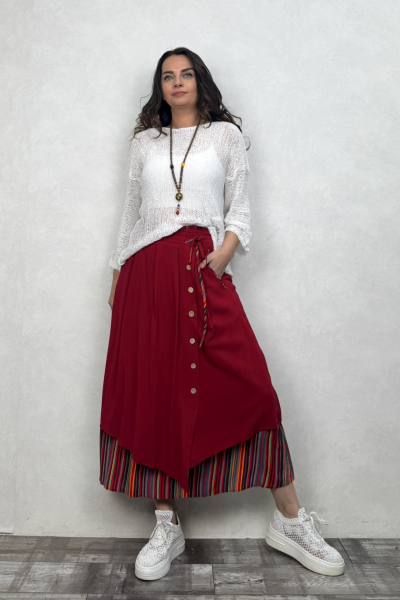 Çift Katlı Polly Gypsy Etek - Kırmızı