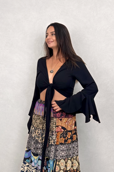 İspanyol Bohem Bolero Bluz- Siyah