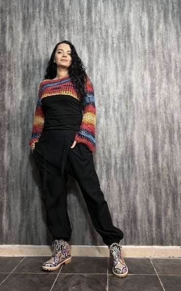 İspanyol Kol Batik File Örgü Bolero- Renkli