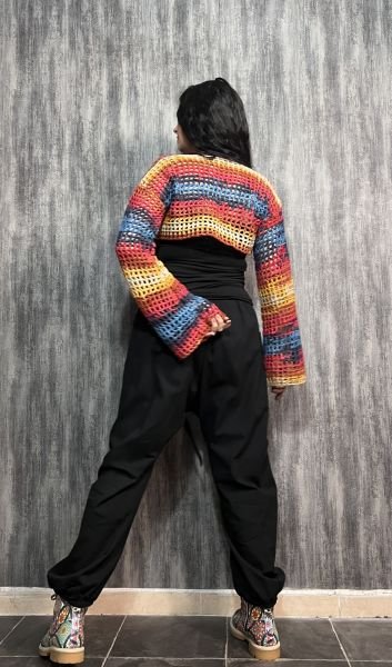 İspanyol Kol Batik File Örgü Bolero- Renkli