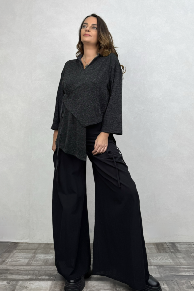 Lamante Vega Kimono Kapamalı Triko Bluz - Siyah