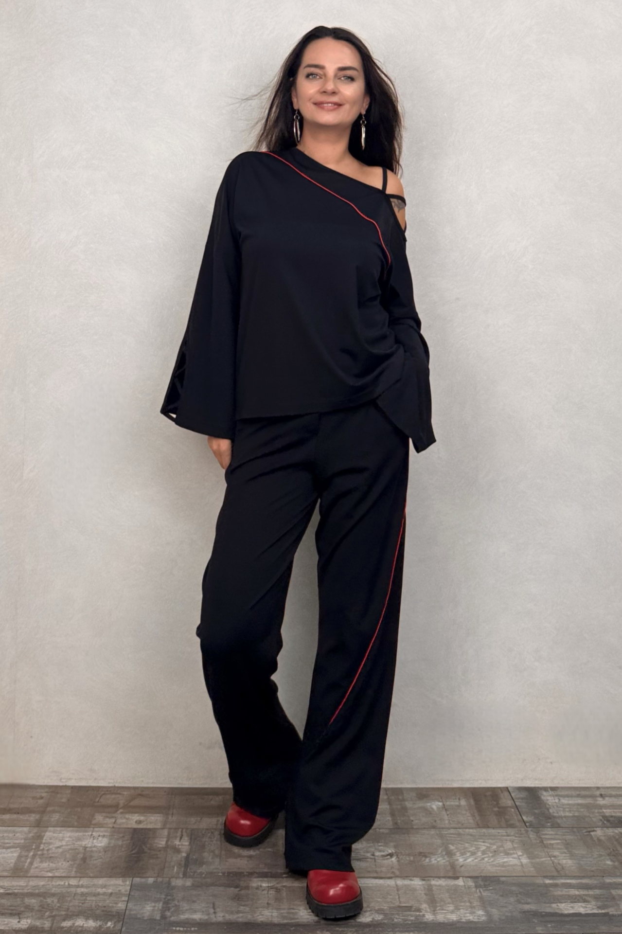 Lamante Gabin Şeritli Pantolon - Siyah