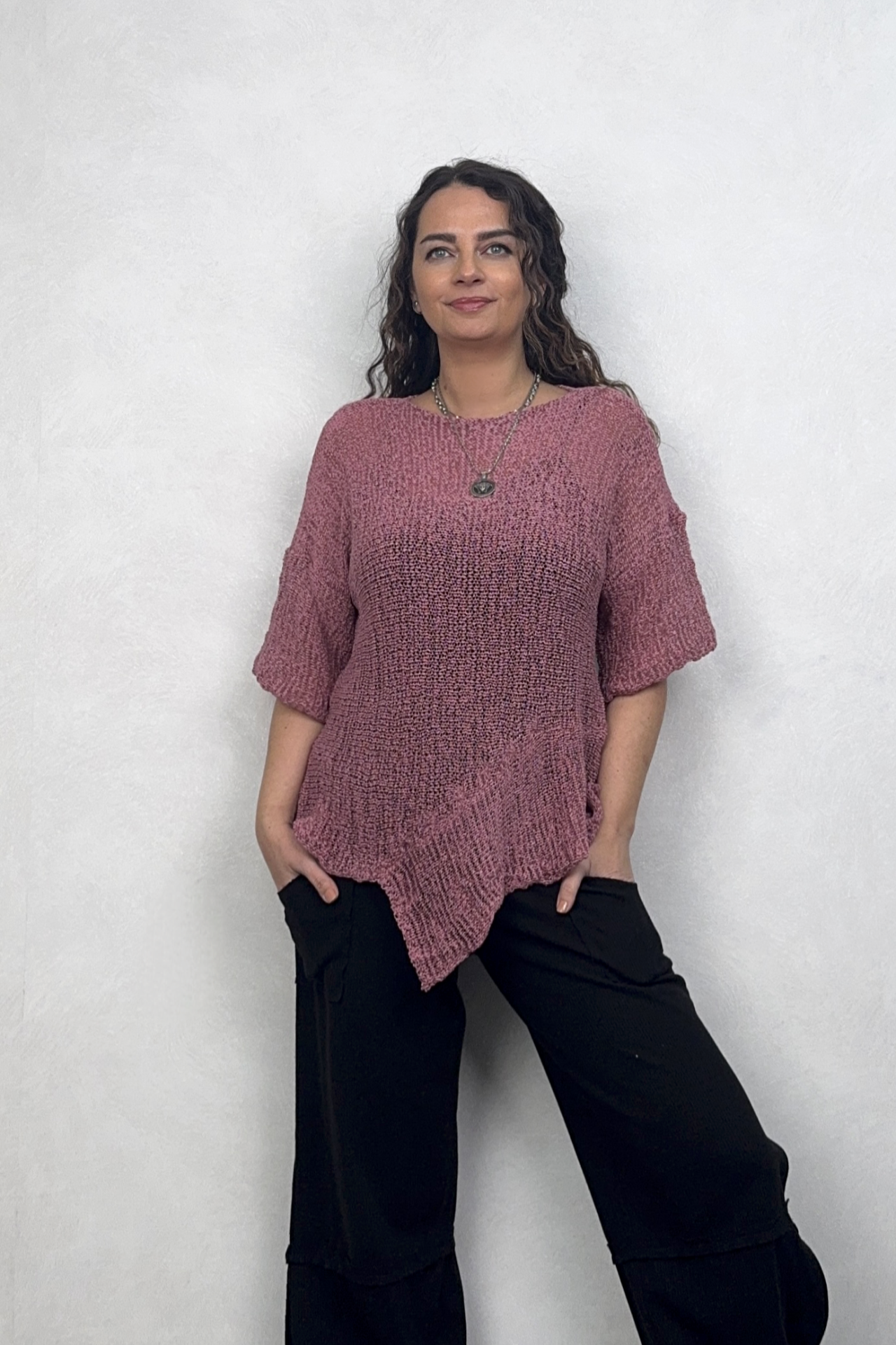 Parça Detaylı Asimetrik Merserize Bluz - Gül Kurusu