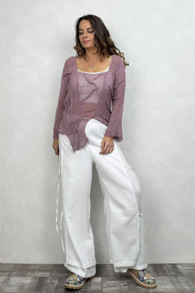 Pera Dikiş Detaylı Merserize Bluz - Gül Kurusu