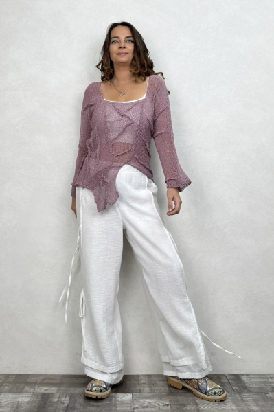 Pera Dikiş Detaylı Merserize Bluz - Gül Kurusu