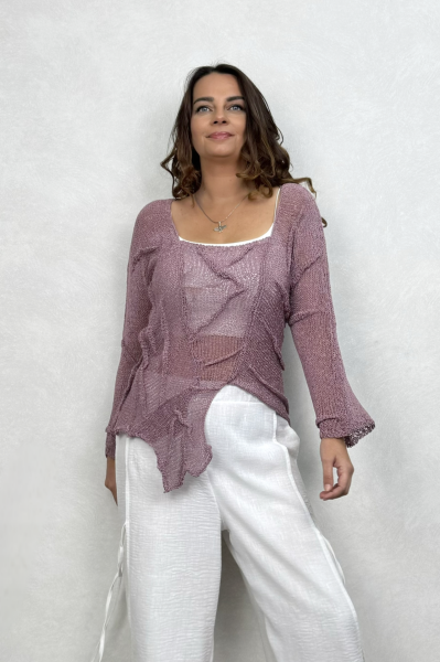 Pera Dikiş Detaylı Merserize Bluz - Gül Kurusu